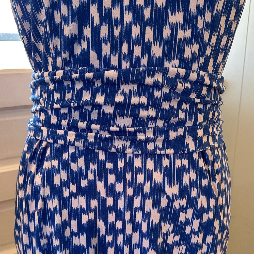 Ann Taylor Blue & White Sleeveless Faux-Wrap Mini Dress - Picture 6 of 8